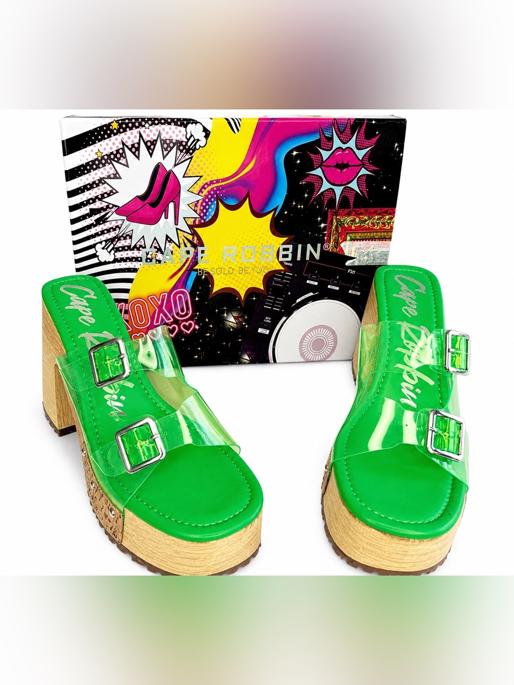 Cape Robbin Tanuji Green Platform Clog Sandals Sz 10 NWT - Picture 2 of 13